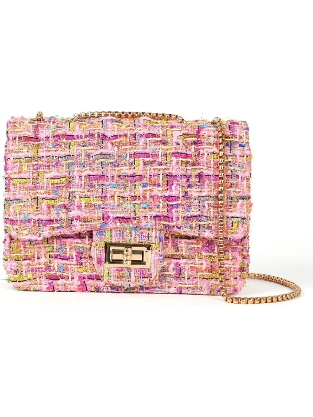 👜Women's Pink Tweed Chain Bag Quilted Flap Crossbody Purse For Wedding